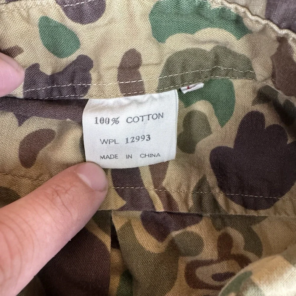 Vintage Camouflage Hunting Shirt Sz Large Camo Military Survival Frog Woodland